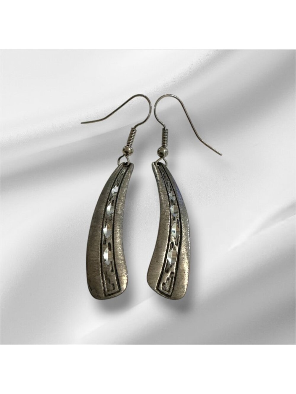 Vintage Dangle Drop Sterling Silver Etched Earrings